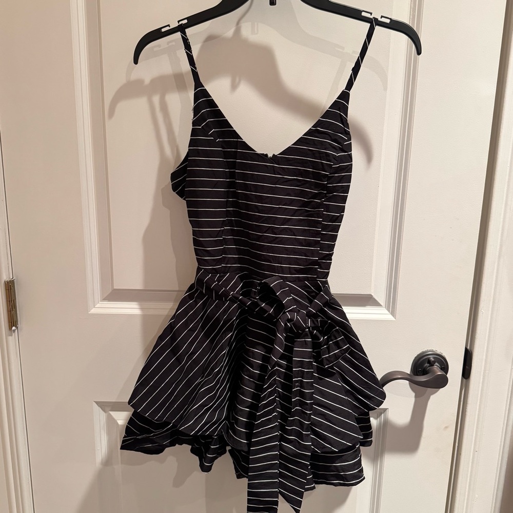 NWT She + Sky Black Romper with White Tag Detail